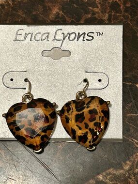 Erica Lyons Leopard Heart Dangle Earrings - Brown/Black